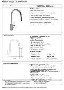 Reach Single Lever Pull Out Kitchen Tap - Chrome