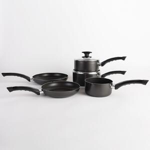 Prep & Cook 5 Piece Black Aluminium Saucepan Set