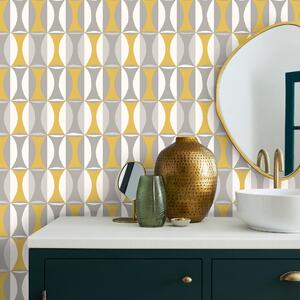 Archive Geo Ochre Charcoal Wallpaper Charcoal