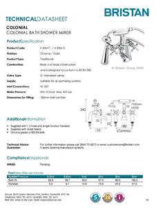 Bristan Colonial Bath Shower Mixer Tap - Chrome