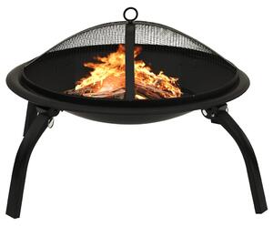 2-in-1 Fire Pit and BBQ with Poker 56x56x49 cm Steel