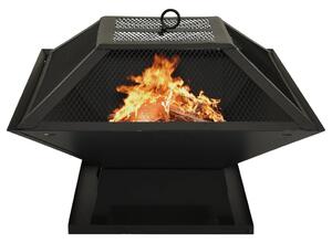 2-in-1 Fire Pit and BBQ with Poker 46.5x46.5x37 cm Steel