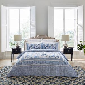 Dorma Azure Bird Embroidery Blue Cotton Sateen Duvet Cover and Pillowcase Set Blue/White