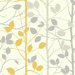 Arthouse Woodland Tree Smooth Grey and Yellow Wallpaper