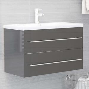 Sink Cabinet High Gloss Grey 80x38.5x48 cm Chipboard