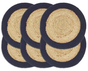 Placemats 6 pcs Natural and Navy Blue 38 cm Jute and Cotton