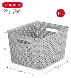 Curver My Style Large Rectangular Plastic Storage Basket - Grey - 18L