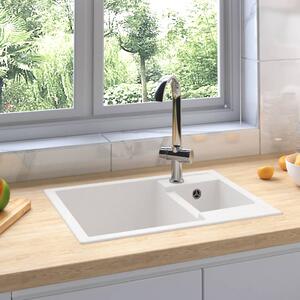 Kitchen Sink with Overflow Hole Double Basins White Granite