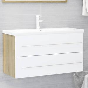Sink Cabinet White and Sonoma Oak 90x38.5x48 cm Engineered Wood