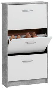 FMD Shoe Cabinet with 3 Tilting Compartments White and Concrete