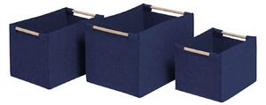 Navy Blue Felt Baskets with Wooden Handles - Set of 3