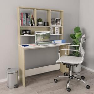 Desk with Shelf White and Sonoma Oak 110x45x157 cm Engineered Wood