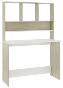 Desk with Shelf White and Sonoma Oak 110x45x157 cm Engineered Wood
