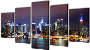 Canvas Wall Print Set Colourful New York Skyline 200 x 100 cm