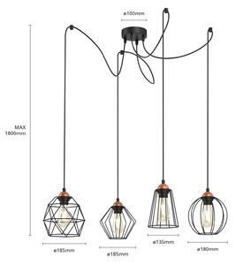 Galaxy hanging light with four cage lampshades