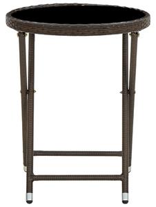 Tea Table Brown 60 cm Poly Rattan and Tempered Glass