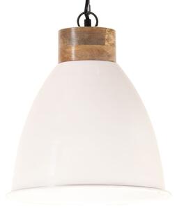 Industrial Hanging Lamp White Iron & Solid Wood 35 cm E27