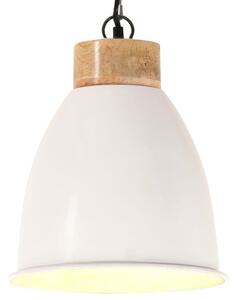 Industrial Hanging Lamp White Iron & Solid Wood 23 cm E27