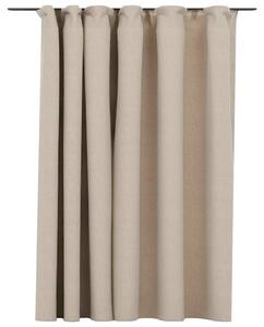 Linen-Look Blackout Curtain with Hooks Beige 290x245 cm