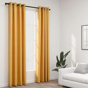 Linen-Look Blackout Curtains with Grommets 2pcs Yellow 140x225cm