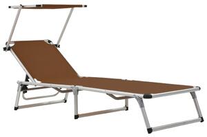 Folding Sun Lounger with Roof Aluminium and Textilene Brown