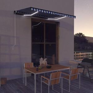 Manual Retractable Awning with LED 350x250 cm Blue and White