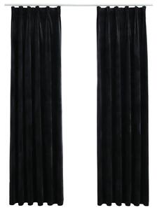 Blackout Curtains 2 pcs with Hooks Velvet Black 140x175 cm