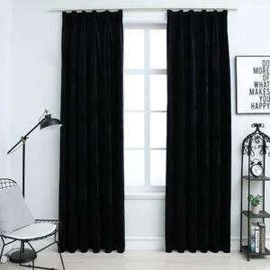 Blackout Curtains 2 pcs with Hooks Velvet Black 140x245 cm