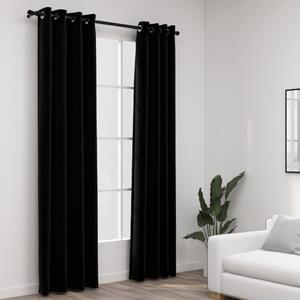 Linen-Look Blackout Curtains with Grommets 2pcs Black 140x225cm