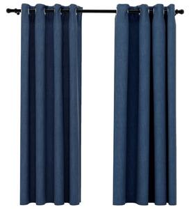 Linen-Look Blackout Curtains with Grommets 2 pcs Blue 140x175cm