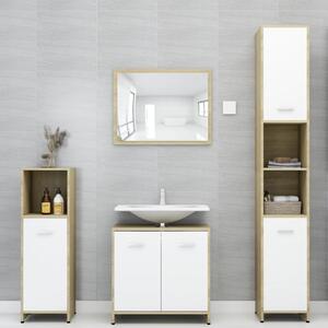4 Piece Bathroom Furniture Set White and Sonoma Oak Chipboard