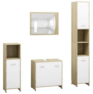 4 Piece Bathroom Furniture Set White and Sonoma Oak Engineered Wood