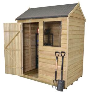 6x4ft Forest Natural Timber Overlap Reverse Apex Wooden Shed