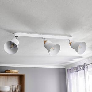 Wood ceiling light, three-bulb, white