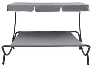 Outdoor Lounge Bed with Canopy Grey