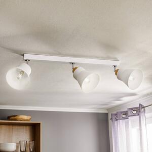 Wood ceiling light, three-bulb, white