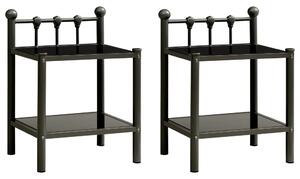 Bedside Cabinets 2 pcs Black Metal and Glass
