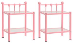 Bedside Cabinets 2 pcs Pink and Transparent Metal and Glass