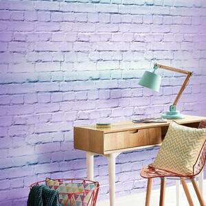 Ombre Brick Lilac and Mint Wallpaper Blue/Purple