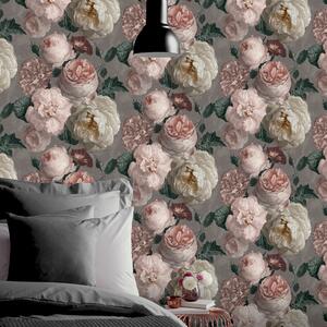 Highgrove Floral Warm Grey Wallpaper Grey/Pink/Green