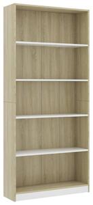 5-Tier Book Cabinet White and Sonoma Oak 80x24x175 cm Engineered Wood