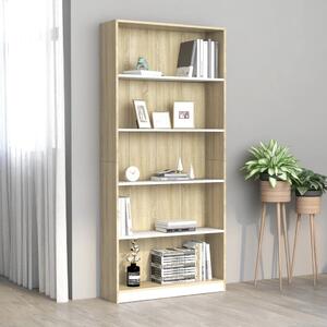 5-Tier Book Cabinet White and Sonoma Oak 80x24x175 cm Chipboard
