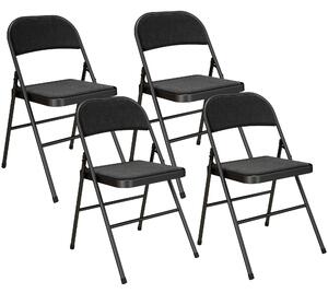 HOMCOM Set of Four Cushioned Steel Folding Chairs - Black