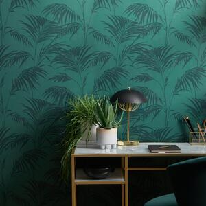 Flock Tropical Leaves Emerald Wallpaper Green