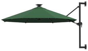 Wall-mounted Parasol with LEDs and Metal Pole 300 cm Green
