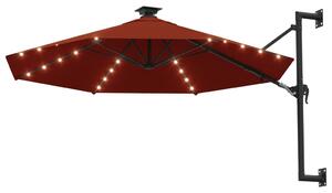 Wall-mounted Parasol with LEDs and Metal Pole 300 cm Terracotta