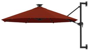 Wall-mounted Parasol with LEDs and Metal Pole 300 cm Terracotta