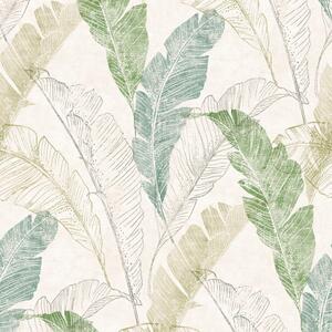 DUTCH WALLCOVERINGS Wallpaper Tropical Leaf Grey and Green