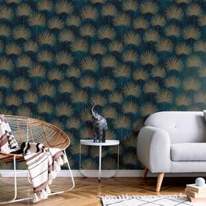 DUTCH WALLCOVERINGS Wallpaper Leaves Petrol and Gold