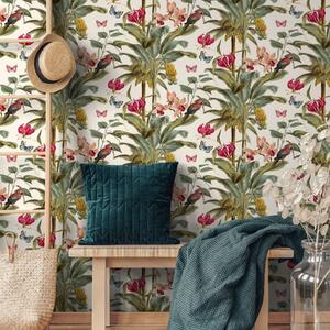 DUTCH WALLCOVERINGS Wallpaper Tropical Palm Green and Pink